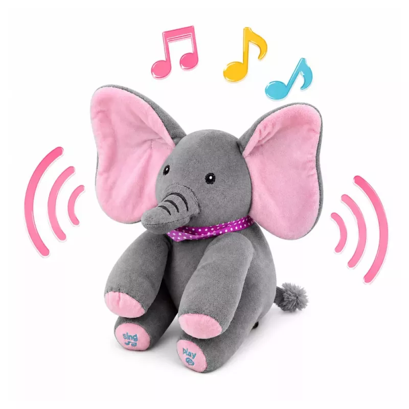 LEAN TOYS Plush Interactive Elephant Moves Ears Plays Melodies Peek-a-boo Game