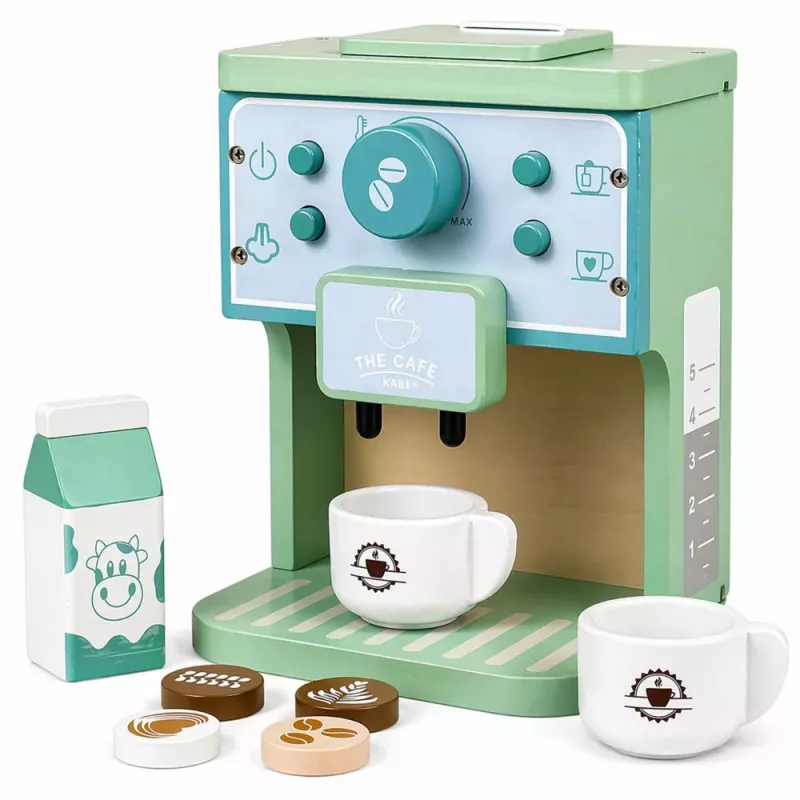 LEAN TOYS Wooden Set of Coffee Maker, Cups, Milk, Accessories for Children