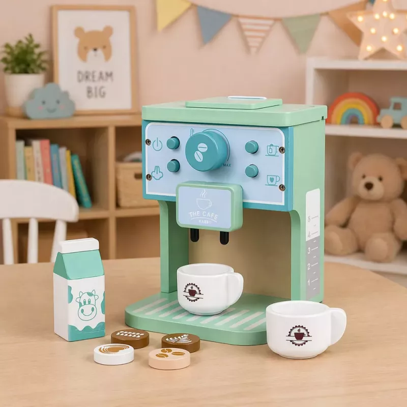 LEAN TOYS Wooden Set of Coffee Maker, Cups, Milk, Accessories for Children