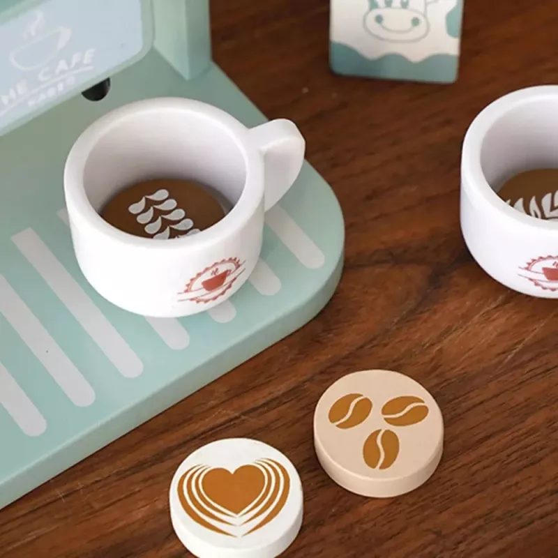 LEAN TOYS Wooden Set of Coffee Maker, Cups, Milk, Accessories for Children