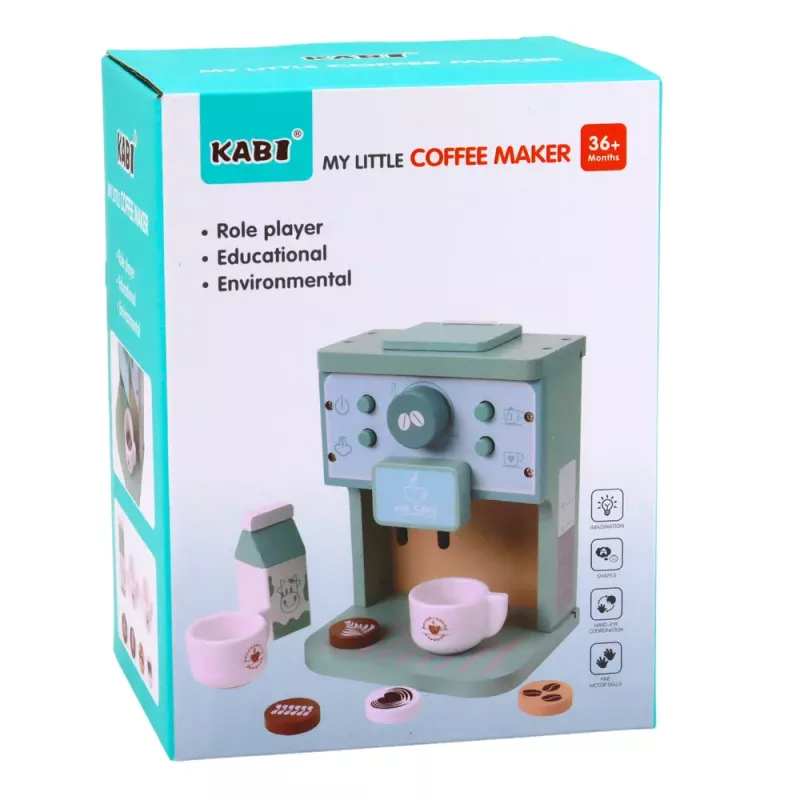 LEAN TOYS Wooden Set of Coffee Maker, Cups, Milk, Accessories for Children