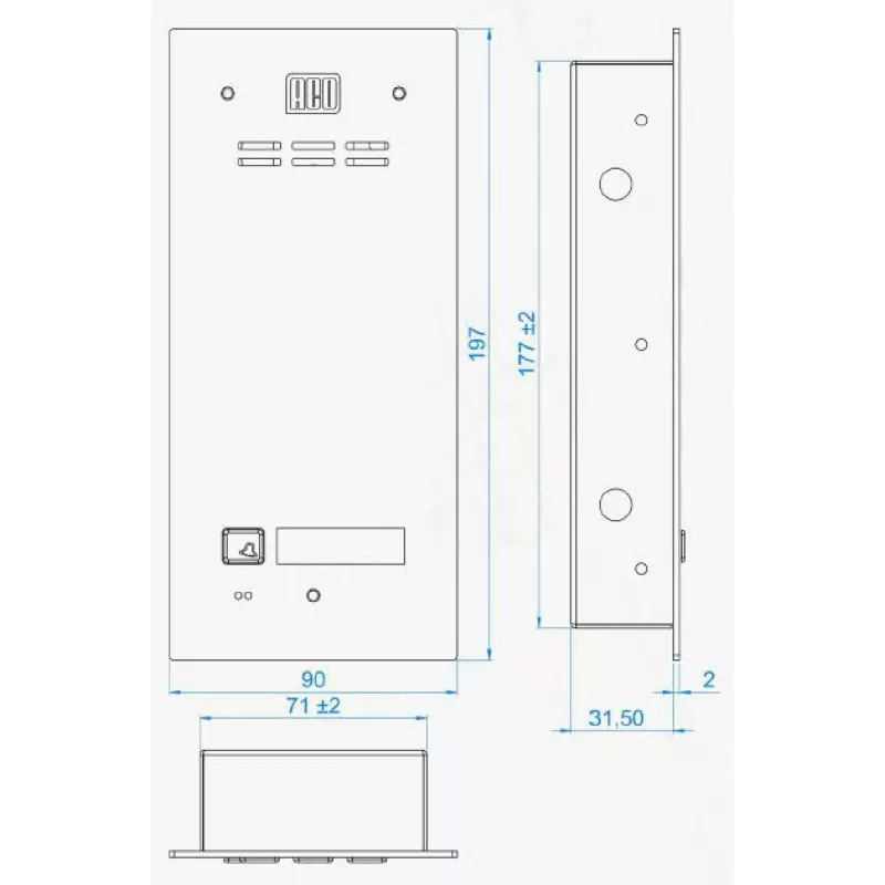 ACO FAM-P-1NPACC Flush-Mounted Panel with RFID Reader for 1 Subscriber, Silver