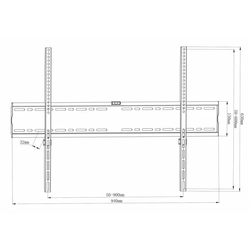 ART AR-95 Fixed TV Wall Mount for 55-100 inch Screens, 140 kg Capacity, VESA 900x600, 33 mm Profile, Black