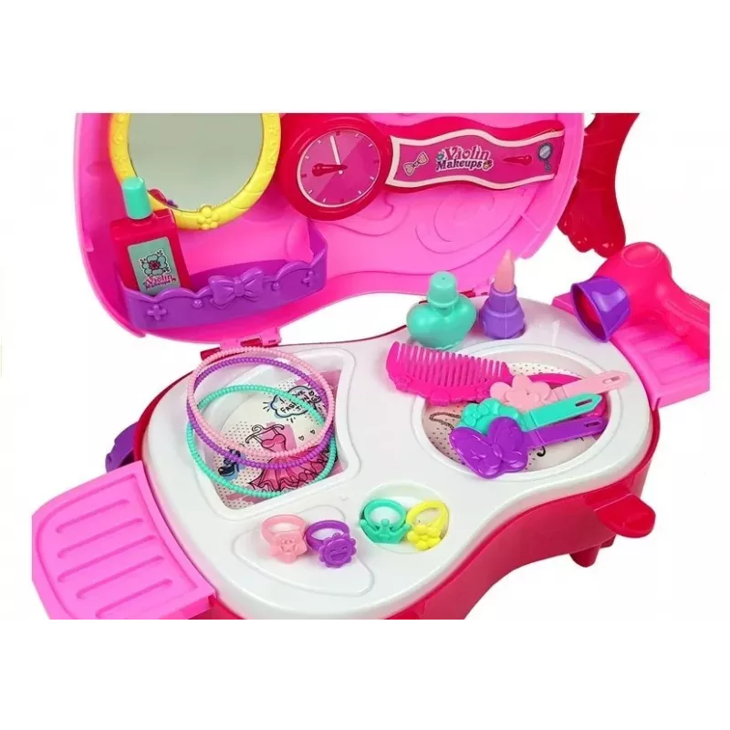 LEAN TOYS Portable Dressing Table in a Violin Case with Mirror - Black Faux Leather Vanity Case