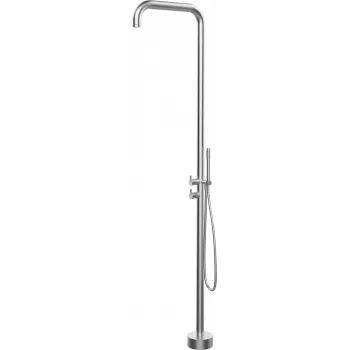 DEANTE Floor-Standing Garden Shower Column with Foot Rinse, Brushed Stainless Steel AISI 304, 2 Outlets, 2150 mm