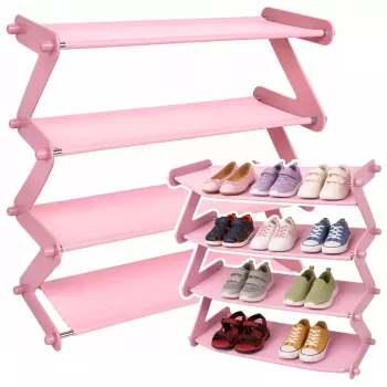 LEAN Shoe Cabinet Lightweight 4-Tier Shelf Freestanding Pink