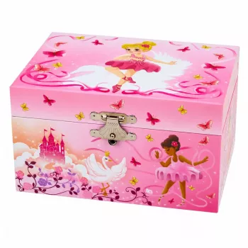 LEAN TOYS Wind-up Music Box Jewelry Box for Children with Mirror Pink