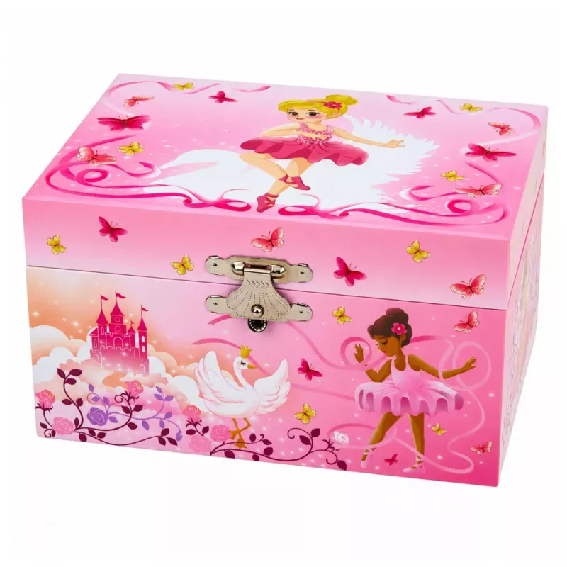 LEAN TOYS Wind-up Music Box Jewelry Box for Children with Mirror Pink