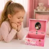 LEAN TOYS Wind-up Music Box Jewelry Box for Children with Mirror Pink