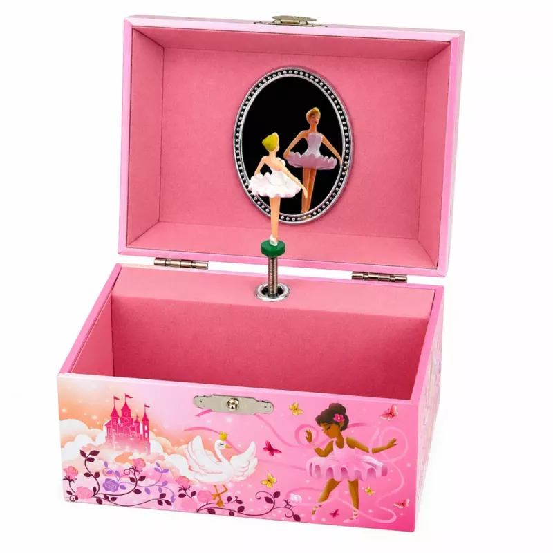 LEAN TOYS Wind-up Music Box Jewelry Box for Children with Mirror Pink