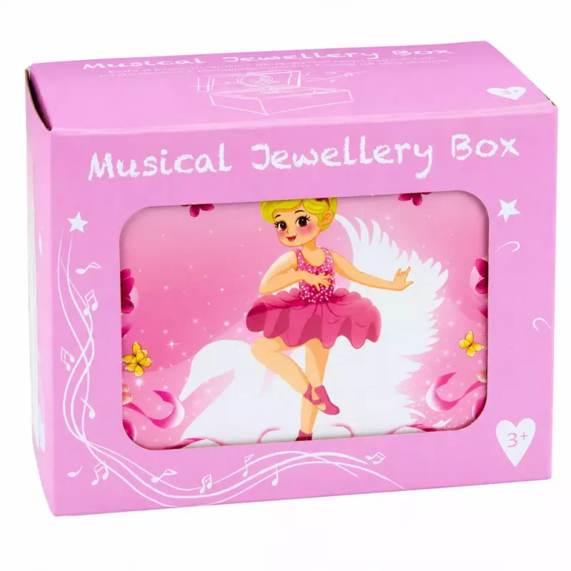 LEAN TOYS Wind-up Music Box Jewelry Box for Children with Mirror Pink