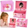 LEAN TOYS Wind-up Music Box Jewelry Box for Children with Mirror Pink