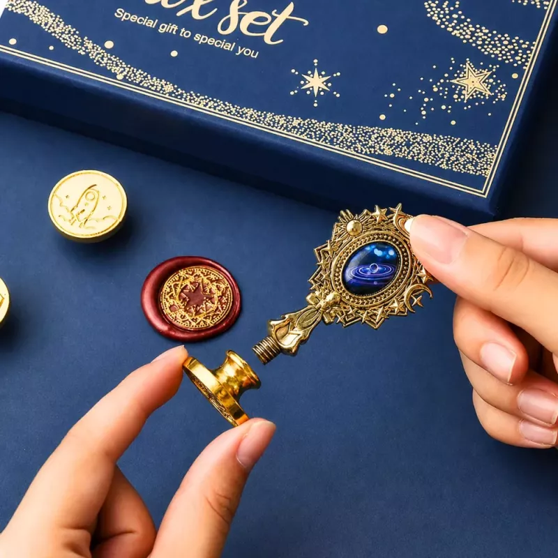 LEAN TOYS Wax Seal Set Wax Stamp for Decorating - 6-Piece Kit with Brass Stamp, Melting Spoon, Wax Sticks, and Tea Light Candle