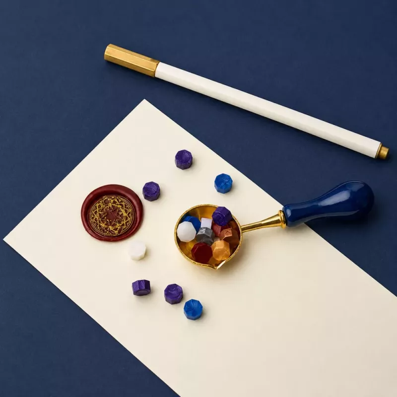 LEAN TOYS Wax Seal Set Wax Stamp for Decorating - 6-Piece Kit with Brass Stamp, Melting Spoon, Wax Sticks, and Tea Light Candle