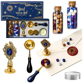 LEAN TOYS Wax Seal Set Wax Stamp for Decorating - 6-Piece Kit with Brass Stamp, Melting Spoon, Wax Sticks, and Tea Light Candle