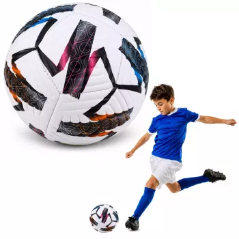 LEAN TOYS Training Football for Grass Pitch, White, Patterned, 22 cm, Size 5