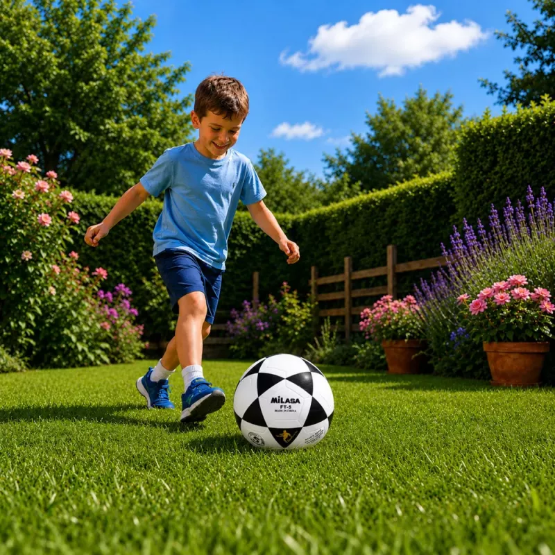 LEAN TOYS Training Football for Grass Field Black and White Milasa 22cm Size 5