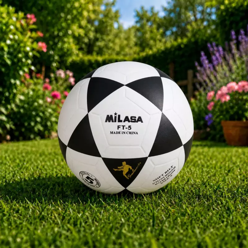 LEAN TOYS Training Football for Grass Field Black and White Milasa 22cm Size 5