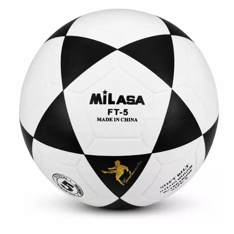 LEAN TOYS Training Football for Grass Field Black and White Milasa 22cm Size 5