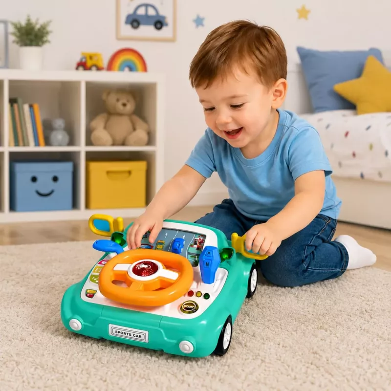 LEAN TOYS Interactive Panel Driving Simulator Car Lights Sounds Blue