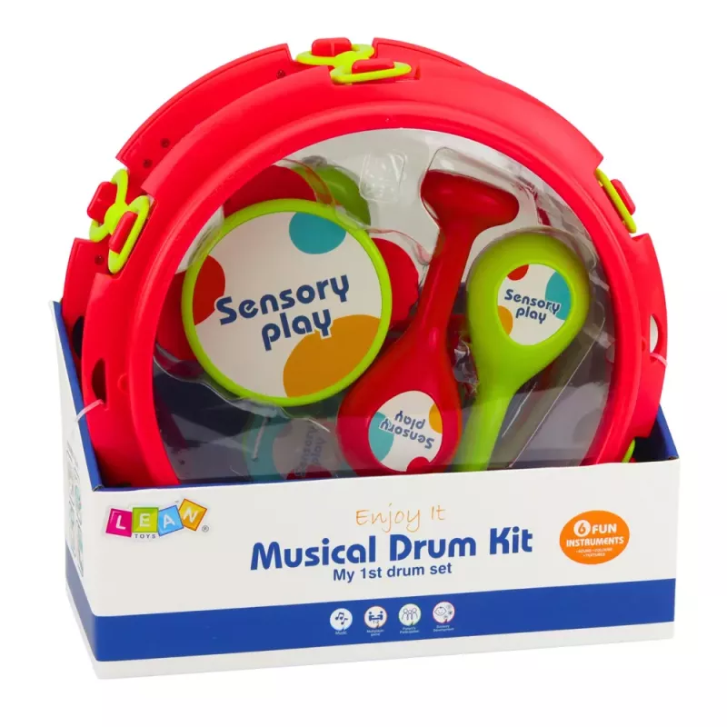 LEAN TOYS Musical Instruments For Children Drum Rattles Tambourine Castanets