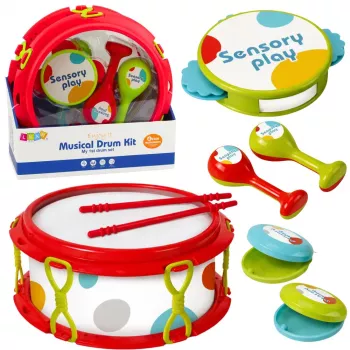 LEAN TOYS Musical Instruments For Children Drum Rattles Tambourine Castanets
