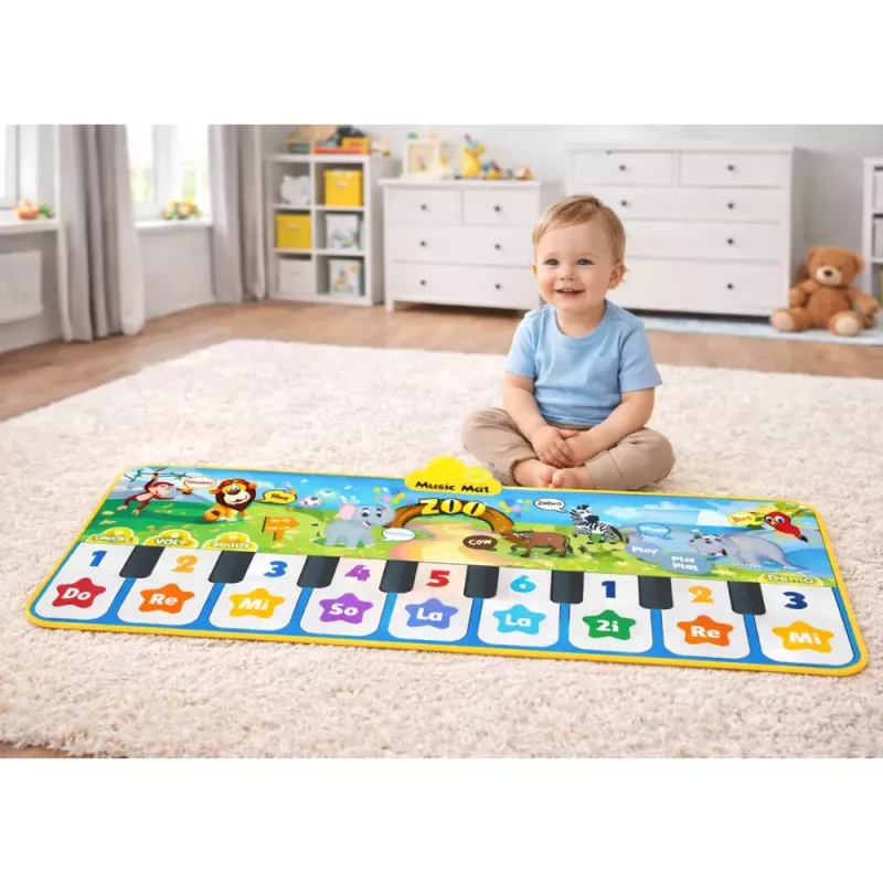 LEAN TOYS Interactive Dance Mat Piano Zoo Animals 10 Melodies 126 cm