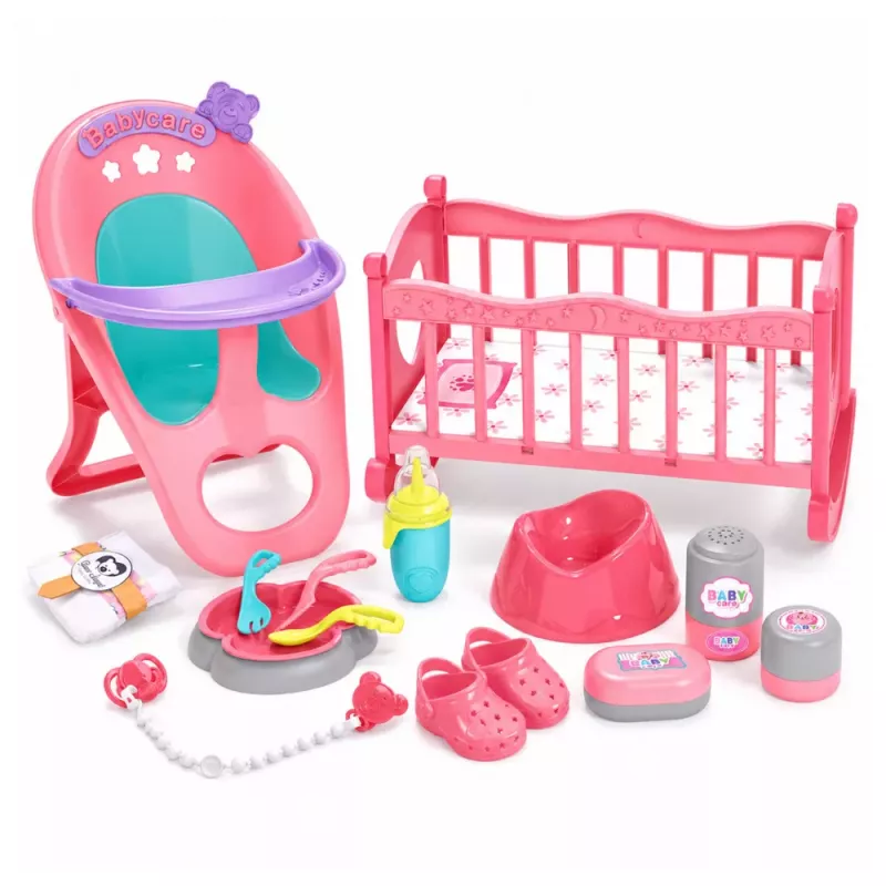 LEAN TOYS Interactive Baby Doll Peeing Stroller Cradle Accessories 3-in-1 Set