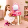 LEAN TOYS Children's Dressing Table with Chair, Lights, Dryer, Accessories, Sounds, Pink
