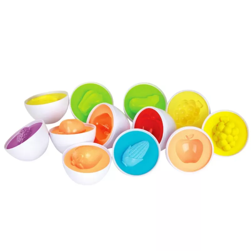 LEAN TOYS Educational Egg Sorter, Shape Matching, Colorful Fruits, 12 pcs.