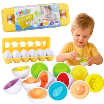 LEAN TOYS Educational Egg Sorter, Shape Matching, Colorful Fruits, 12 pcs.
