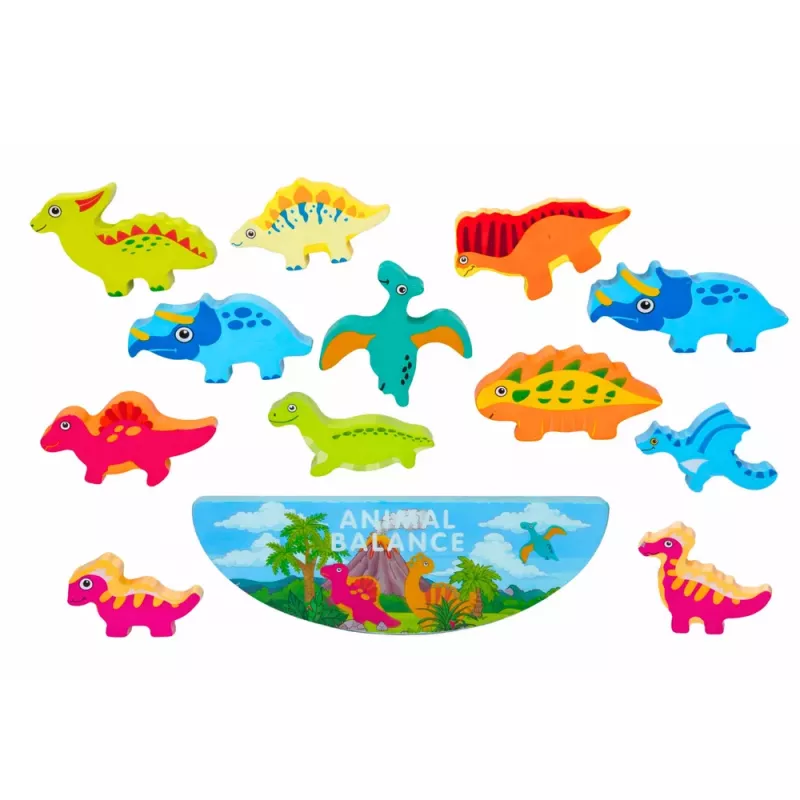 LEAN TOYS Dinosaur Tower Balance Game Dexterity Wooden Blocks Puzzle 12pcs