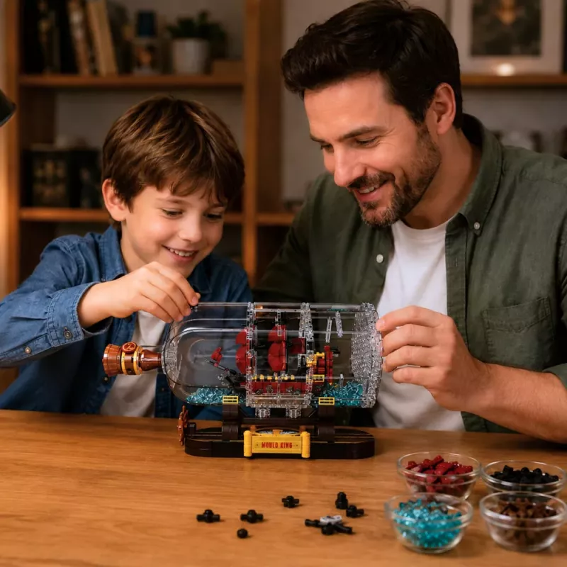 LEAN TOYS Ship in a Bottle Construction Blocks Decorative Sailing Ship Brown 885 pcs.