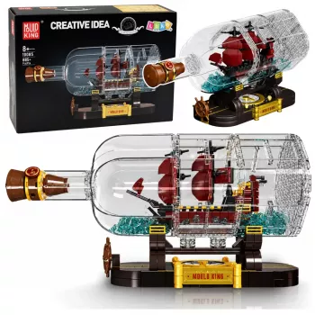 LEAN TOYS Ship in a Bottle Construction Blocks Decorative Sailing Ship Brown 885 pcs.