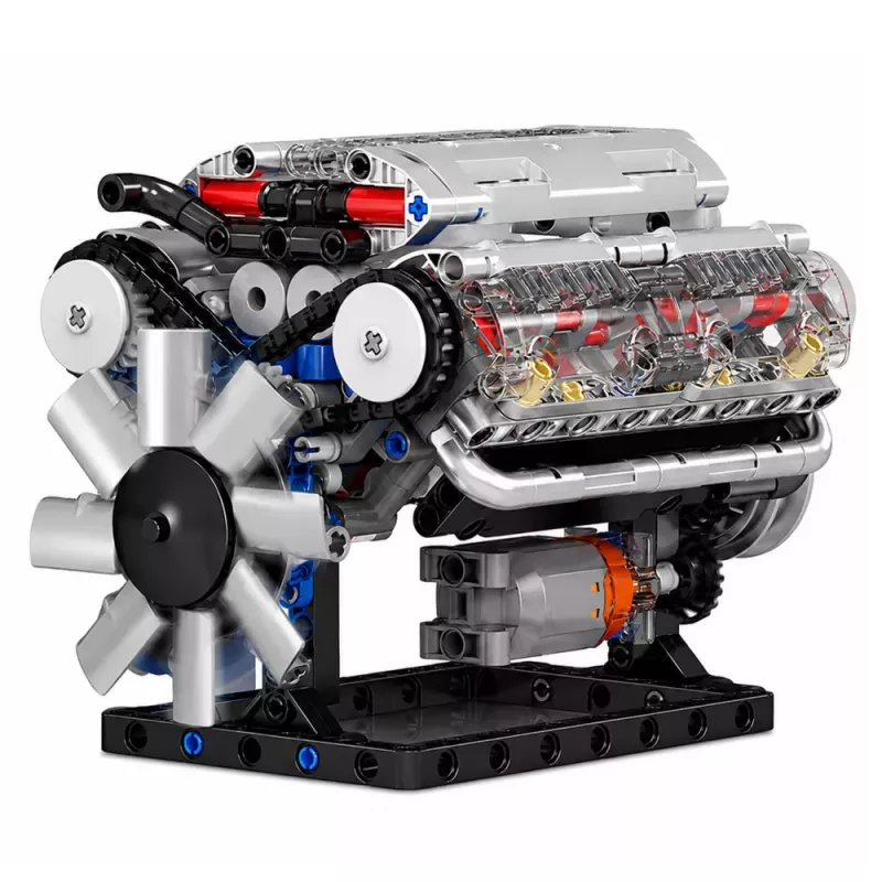 LEAN TOYS Construction Blocks V8 Engine Mechanical Model Moving Pistons 552 pcs.