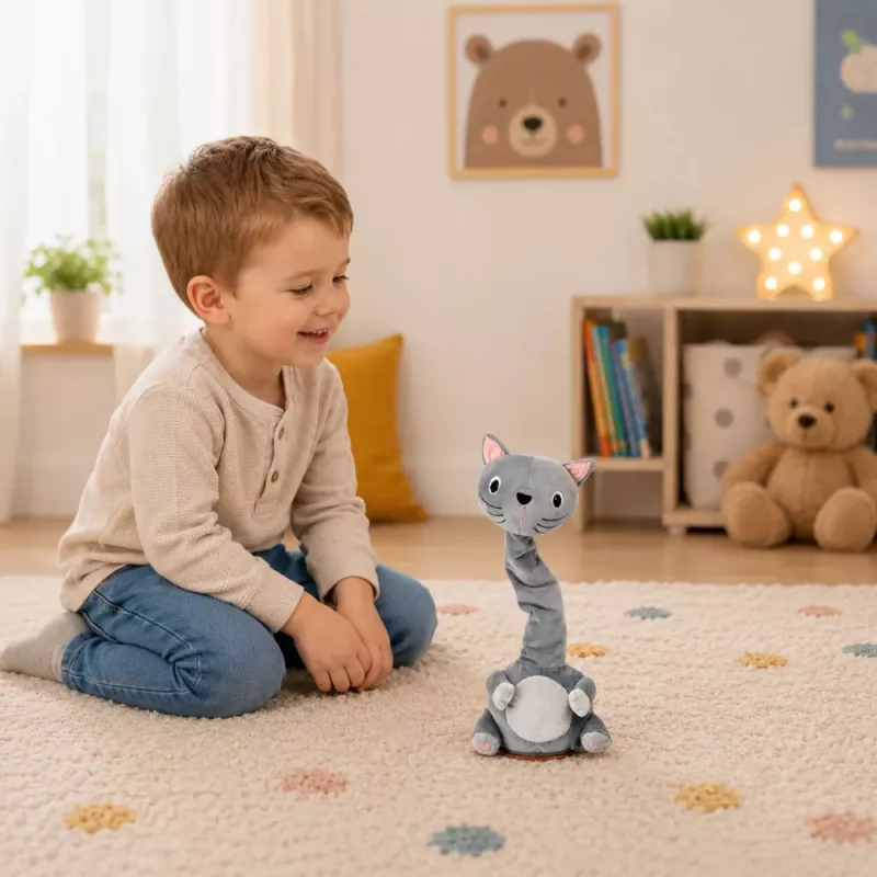 LEAN TOYS Plush Dancing Cat Interactive Toy Musical Sounds Mascot Gray