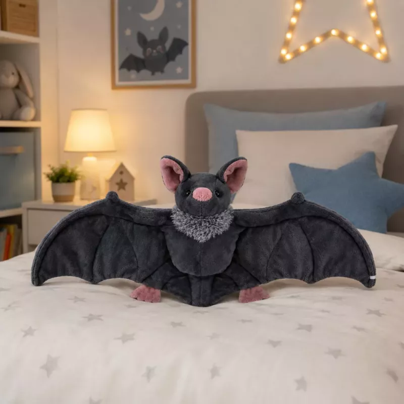 LEAN TOYS Plush Toy Bat with Foldable Wings Gray 57 cm