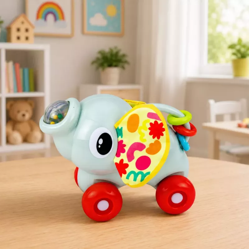 LEAN TOYS Interactive Sensory Toy Elephant Car for Toddlers Gray