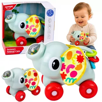 LEAN TOYS Interactive Sensory Toy Elephant Car for Toddlers Gray