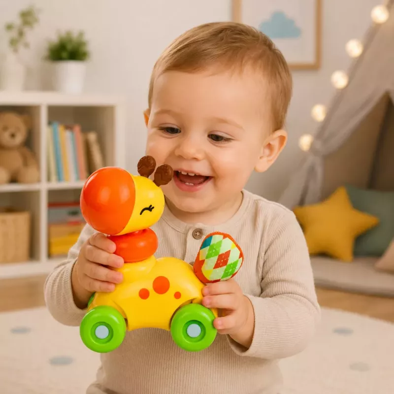 LEAN TOYS Interactive Sensory Toy Giraffe Car For Toddlers Yellow