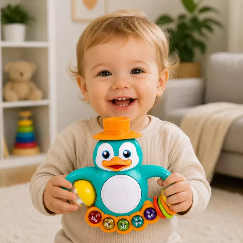 LEAN TOYS Interactive Toy Penguin Piano Drum Beads Rattling Ball