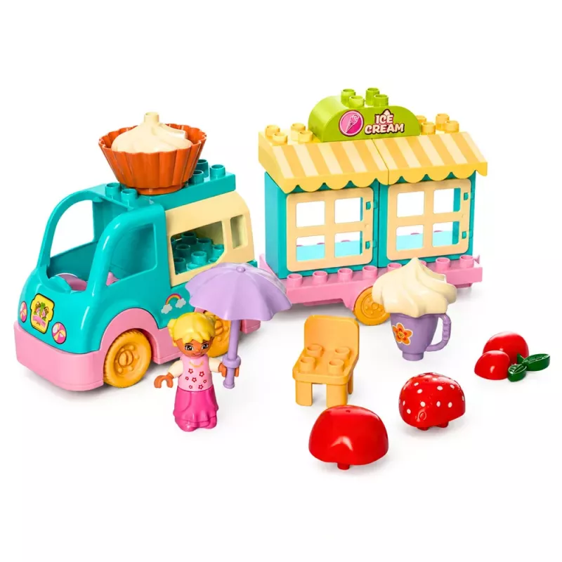 LEAN TOYS Ice Cream Shop Car With Motorized Girl Figure Desserts Blocks Set