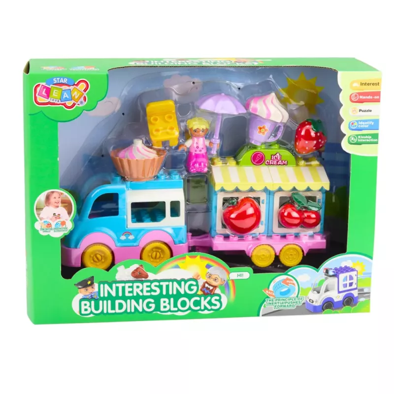 LEAN TOYS Ice Cream Shop Car With Motorized Girl Figure Desserts Blocks Set