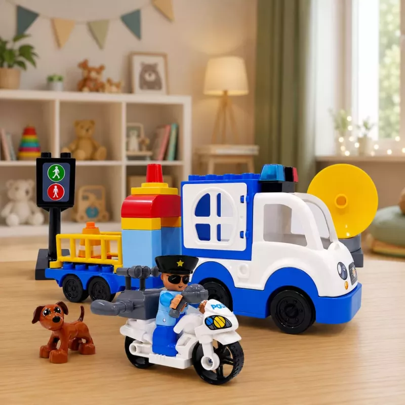 LEAN TOYS City Police Car Set with Motorized Bricks, Figures, Accessories