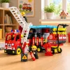 LEAN TOYS Foldable Fire Truck Building Blocks Set with Firefighter Figures, Lights & Sounds, 94 Pieces