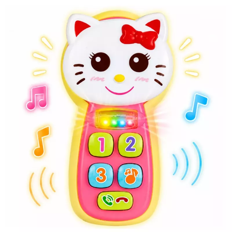 LEAN TOYS Interactive Baby Phone Kitten Mirror Rattle Lights Sound