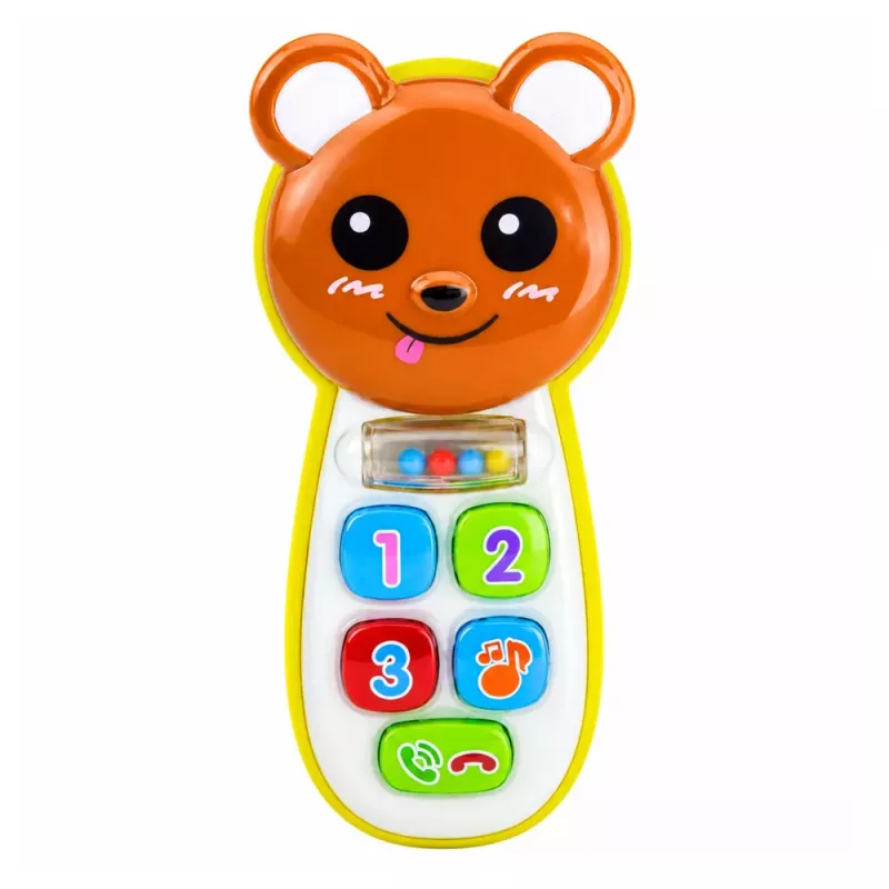 LEAN TOYS Interactive Baby Phone Teddy Bear with Mirror Rattle Lights Sounds
