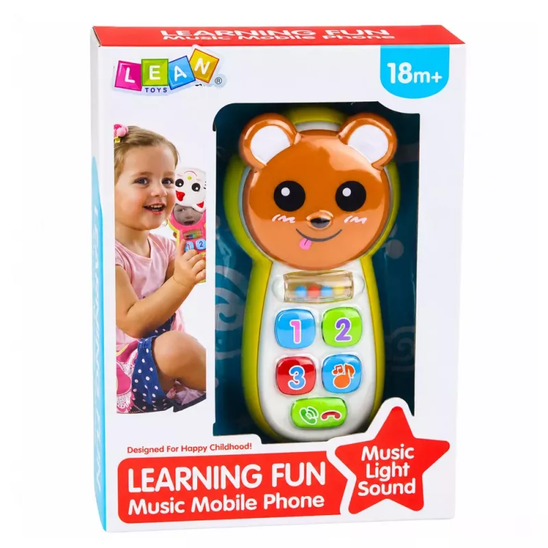 LEAN TOYS Interactive Baby Phone Teddy Bear with Mirror Rattle Lights Sounds