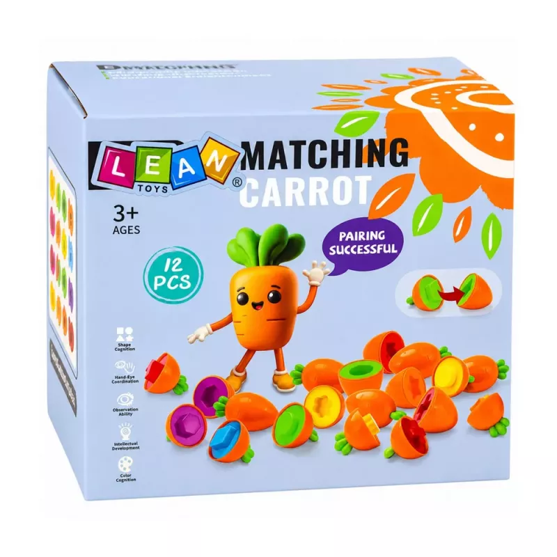 LEAN TOYS Educational Carrot Sorter Matching Shapes Colors 12 pcs.