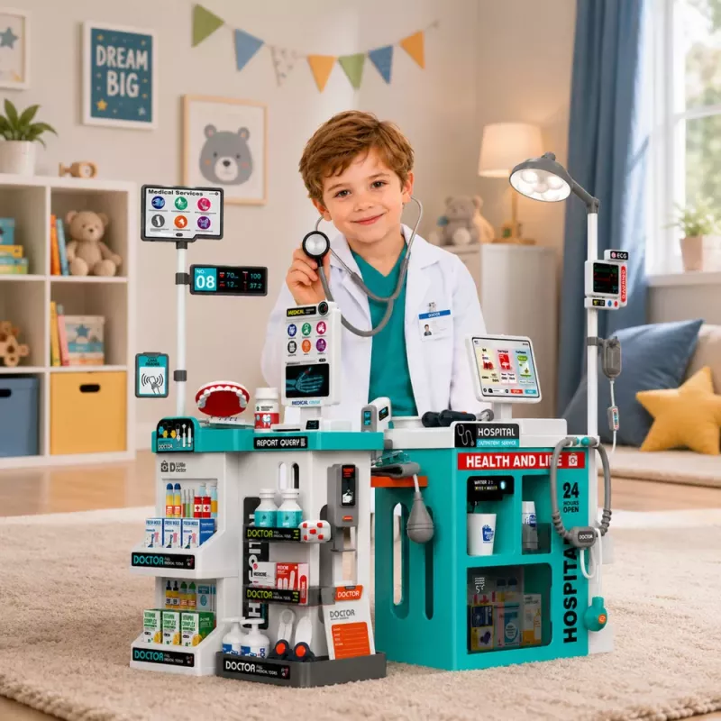 LEAN TOYS Large Medical Set Medical Table Doctor Lights Sounds Accessories 77pcs